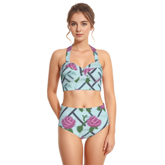 All-Over Print Women's Swimsuit Set With Halter