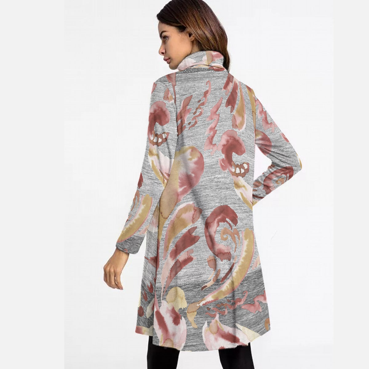 All-Over Print Women's High Neck Dress With Long Sleeve