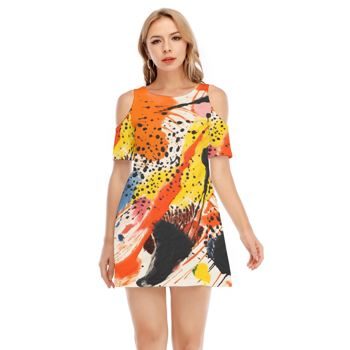 All-Over Print Women's Cold Shoulder Dress | 190GSM Cotton