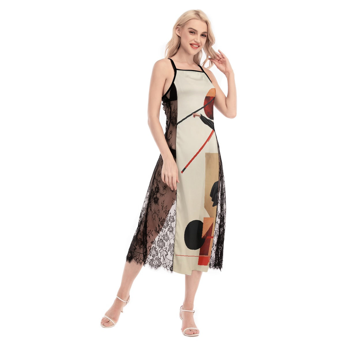 All-Over Print Women's Lace Cami Cross Back Dress