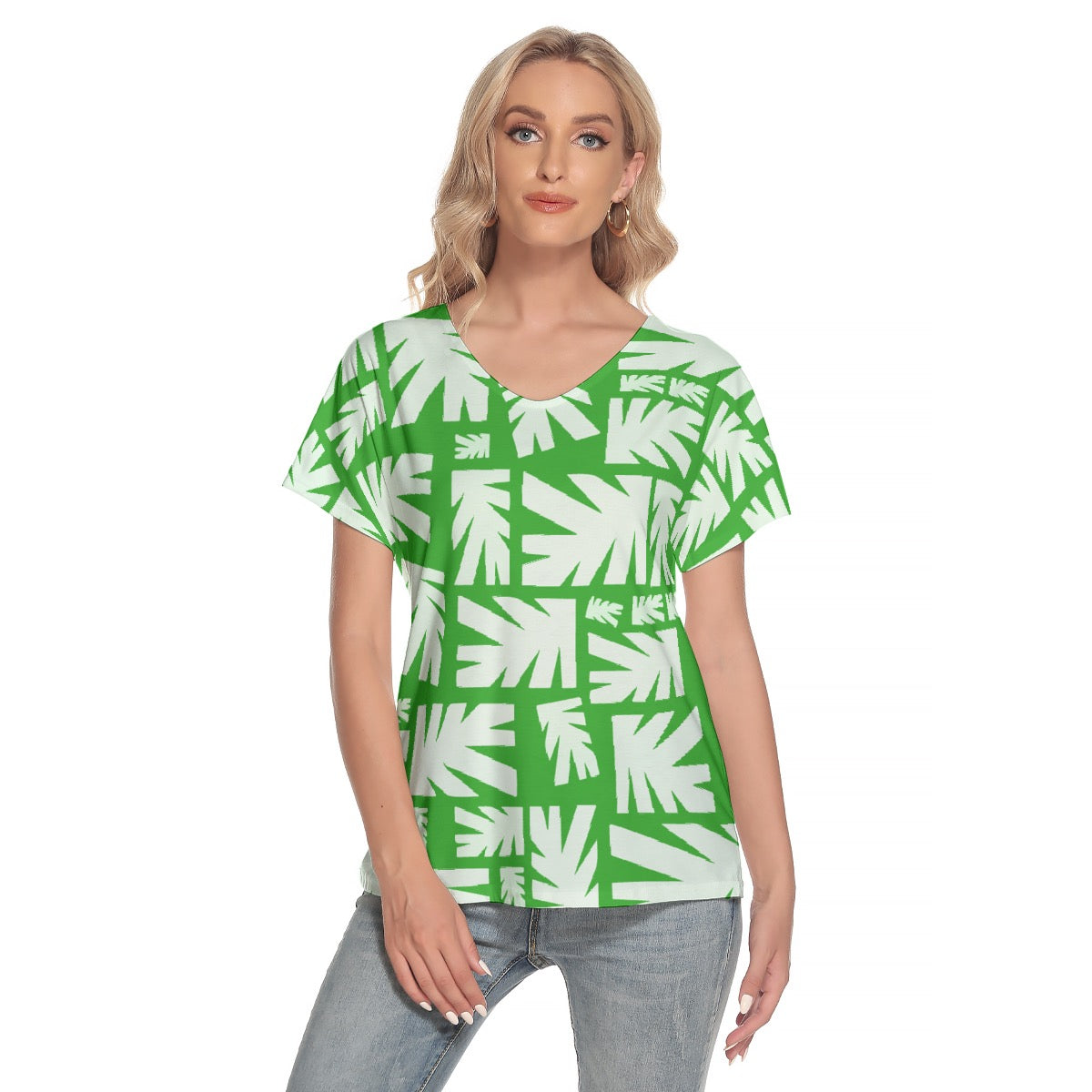 All-Over Print Women's Loose V-neck Short Sleeve T-shirt