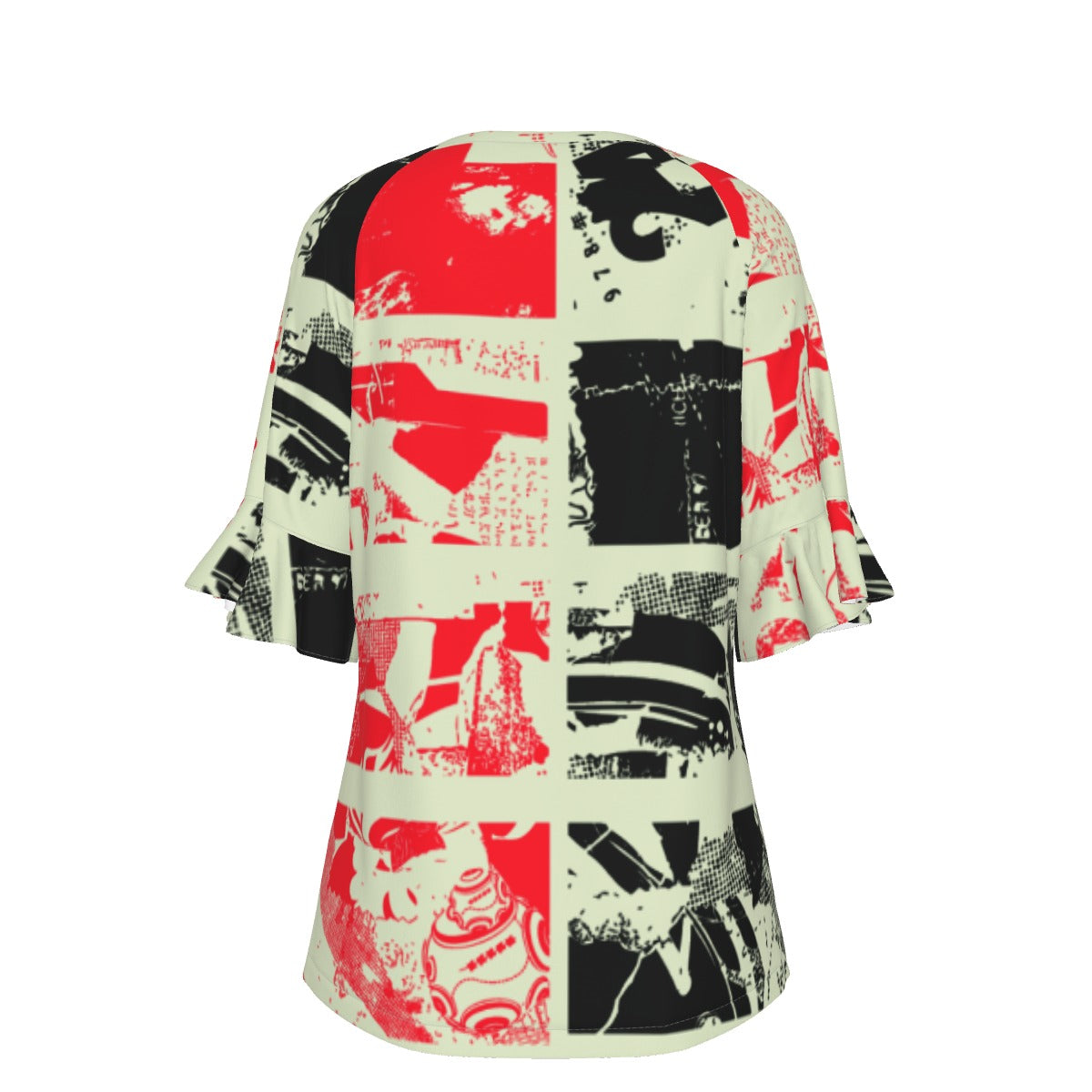 All-Over Print V-neck Women's T-shirt With Bell Sleeve