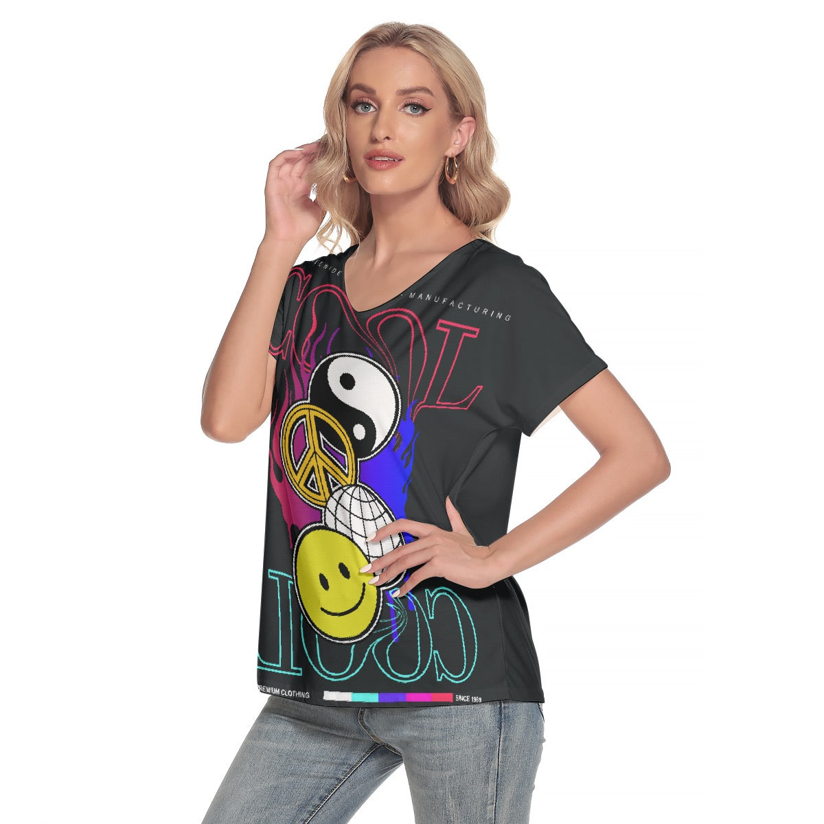 All-Over Print Women's Loose V-neck Short Sleeve T-shirt