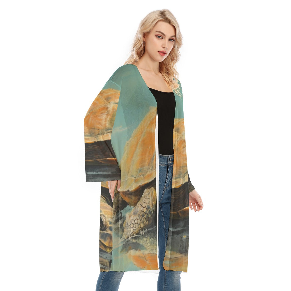 All- Over Print Women's Long Sleeve Mesh Cardigan