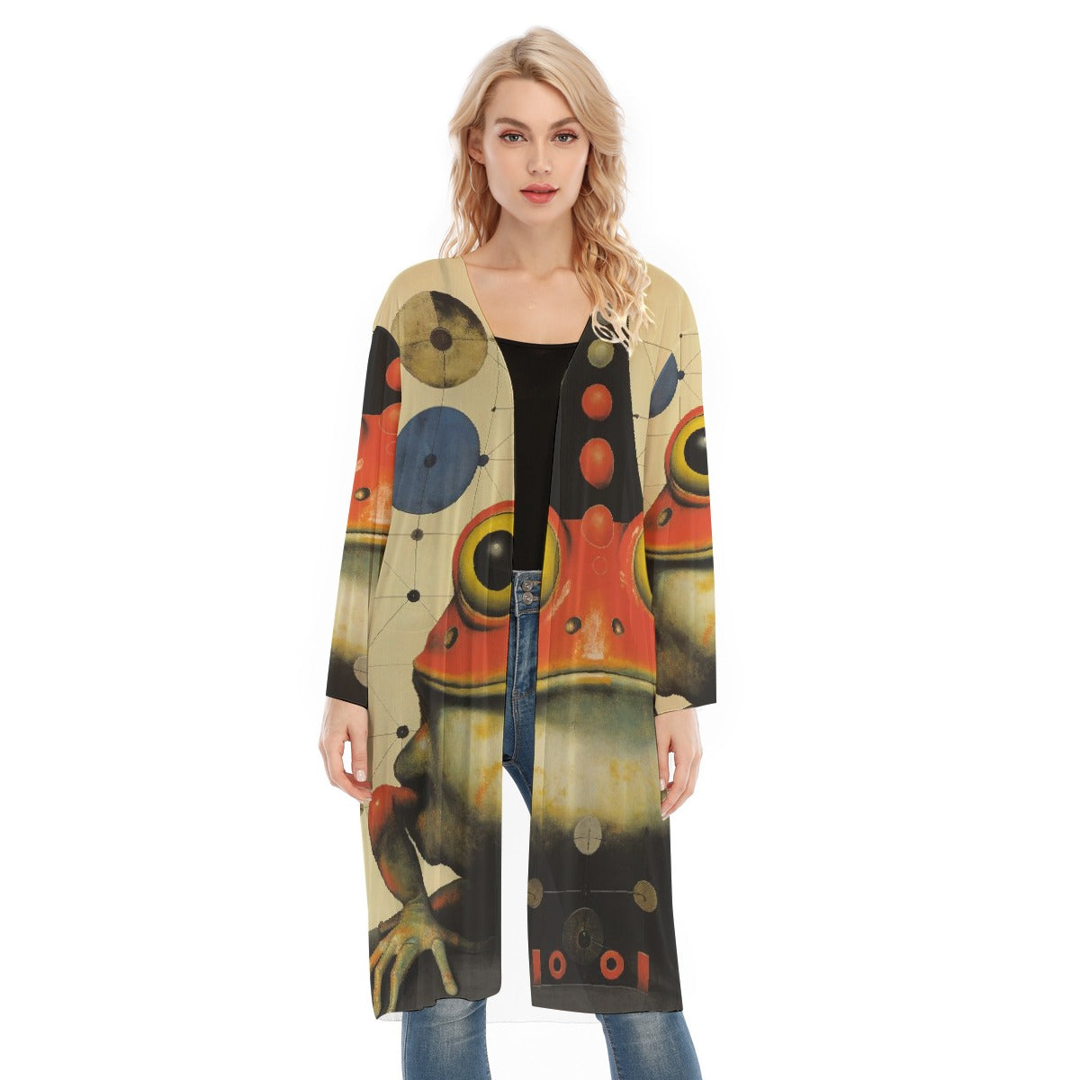 All- Over Print Women's Long Sleeve Mesh Cardigan