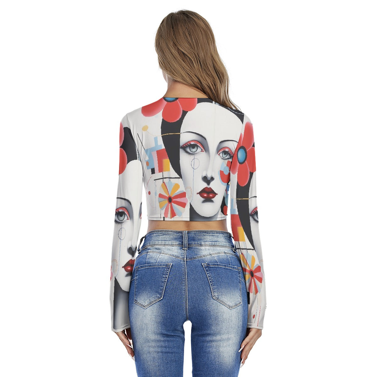 All-Over Print Women's Round Neck Crop Top T-Shirt