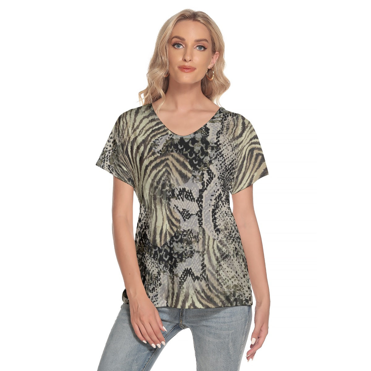 All-Over Print Women's Loose V-neck Short Sleeve T-shirt