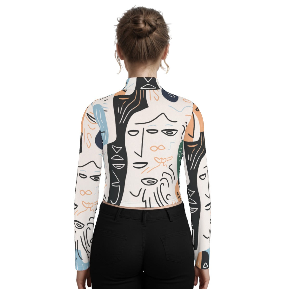 Eco-Friendly All-Over Print Women's Turtleneck T-shirt With Long Sleeve