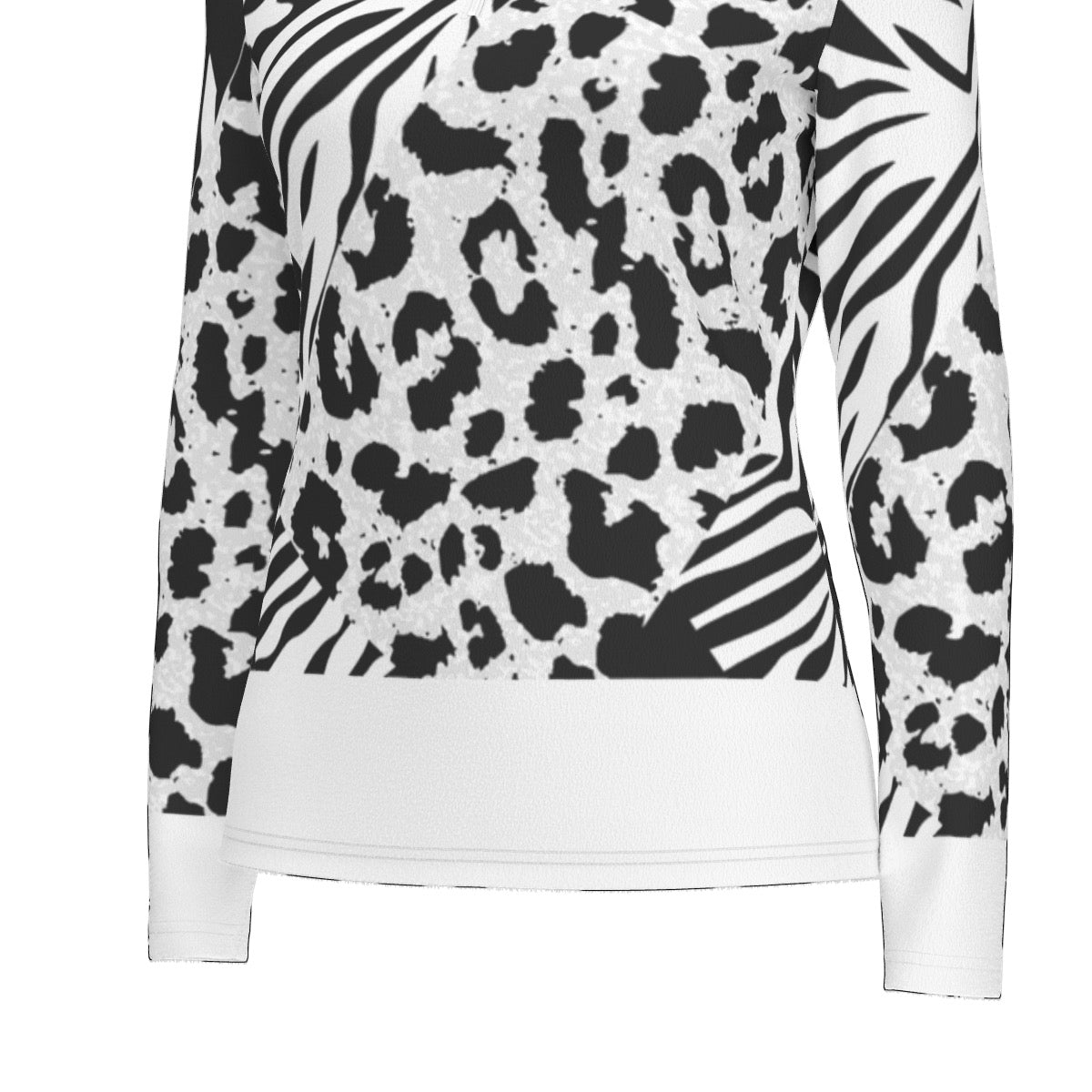 All-Over Print Women's Sports Collar Jersey With Long Sleeve