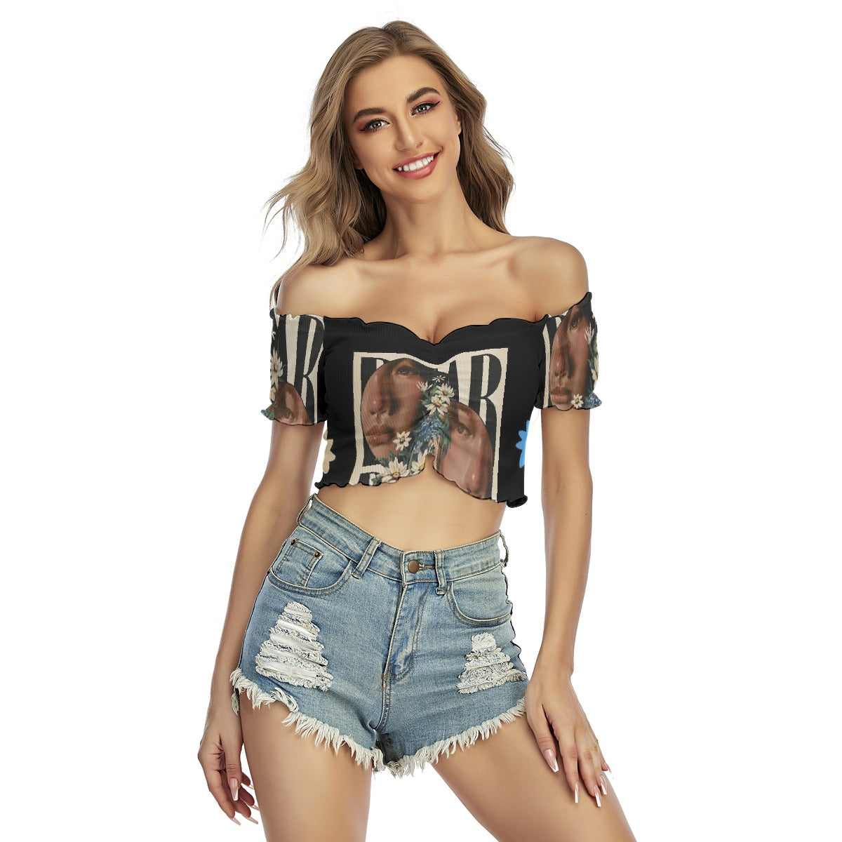 All-Over Print Women's One-shoulder Off-the-navel Short Sleeve T-shirt