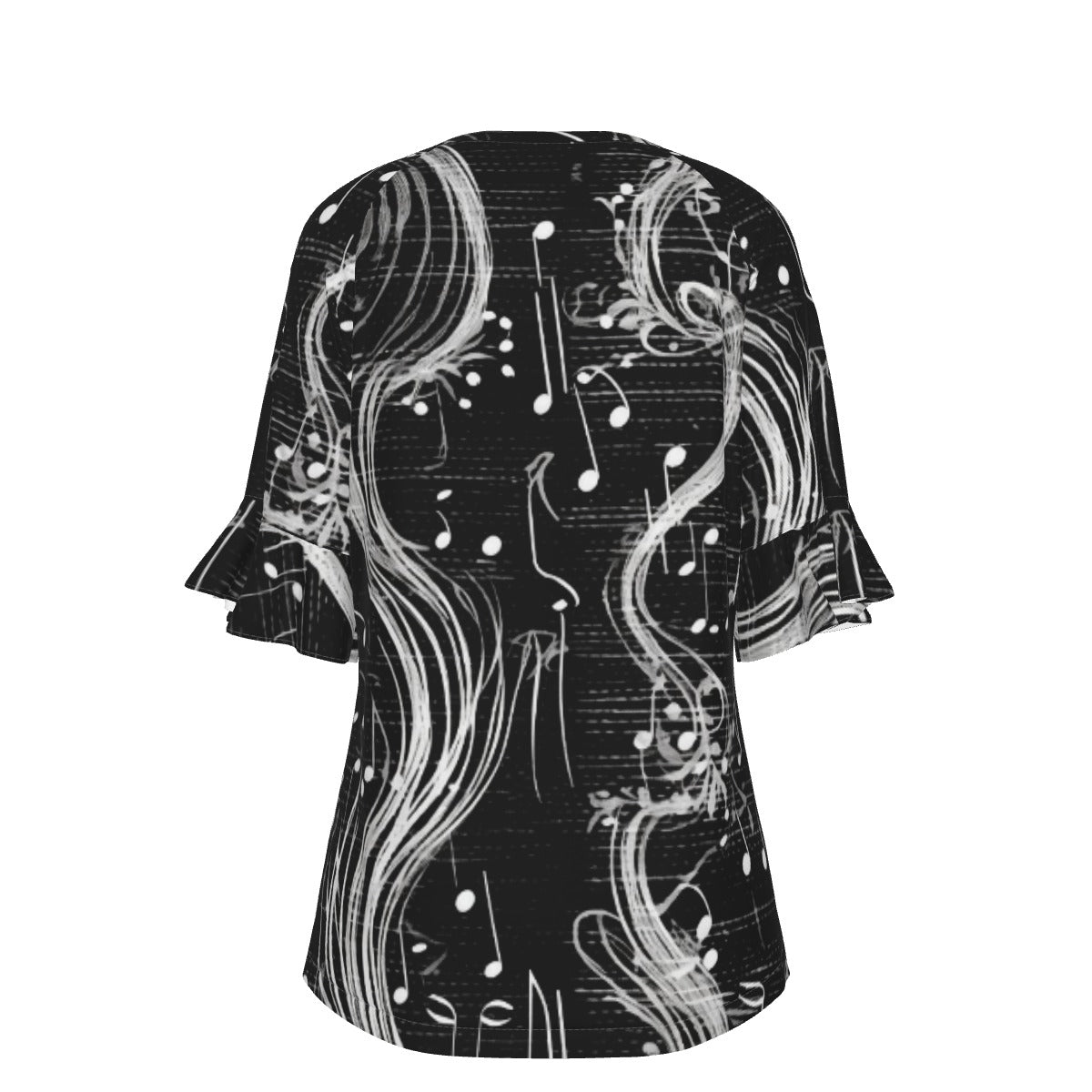 All-Over Print V-neck Women's T-shirt With Bell Sleeve