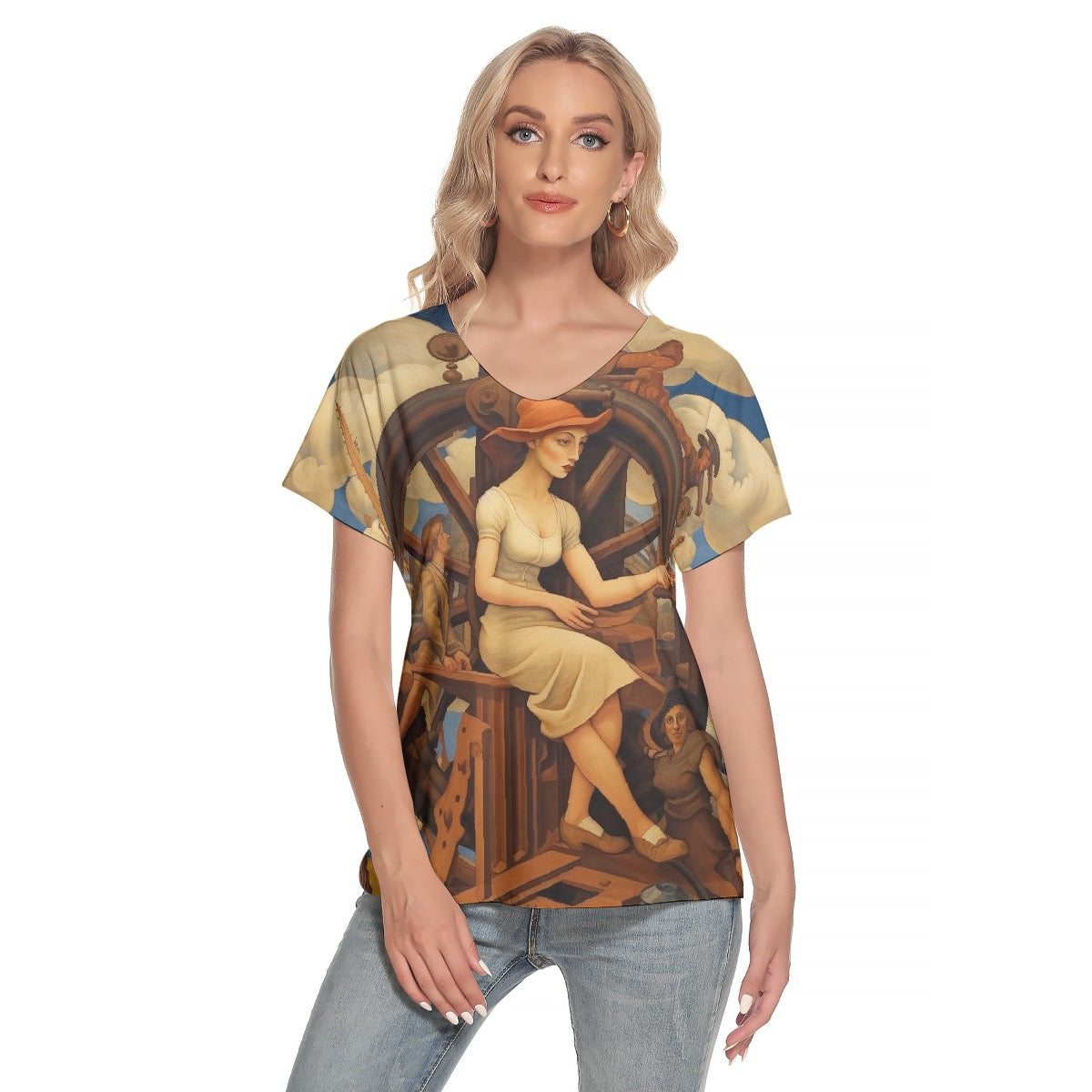 All-Over Print Women's Loose V-neck Short Sleeve T-shirt