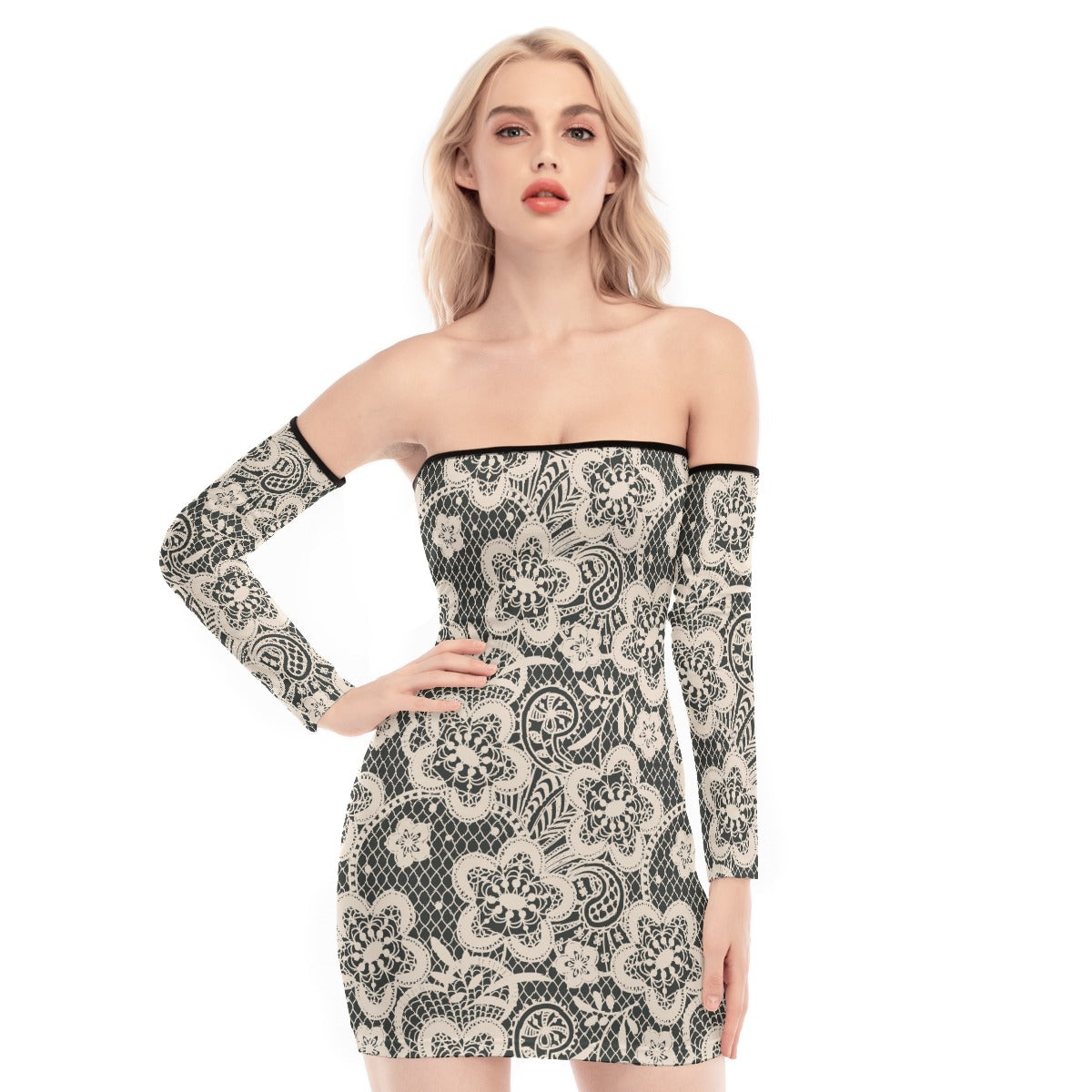 All-Over Print Women's Off-shoulder Back Lace-up Dress