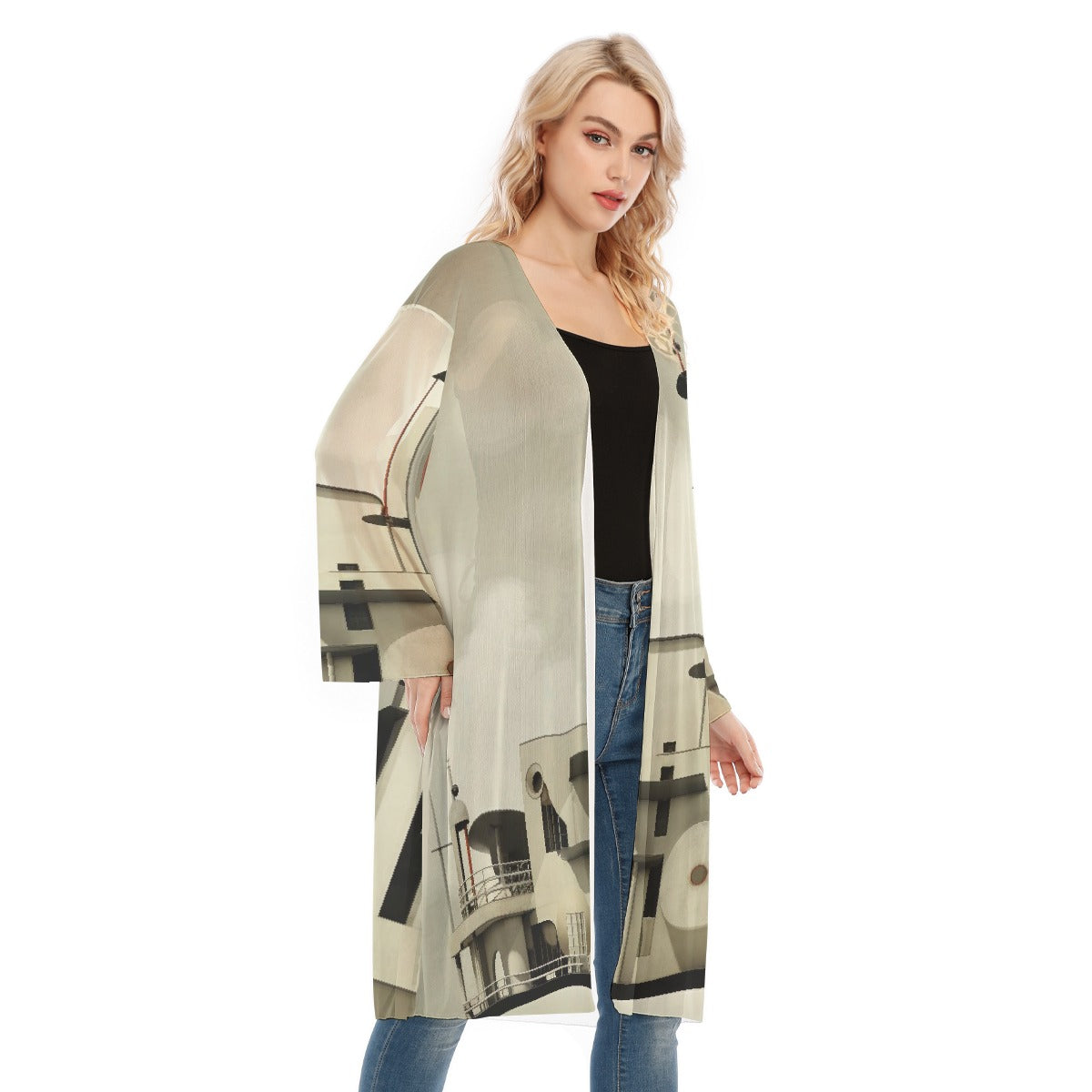 All- Over Print Women's Long Sleeve Mesh Cardigan