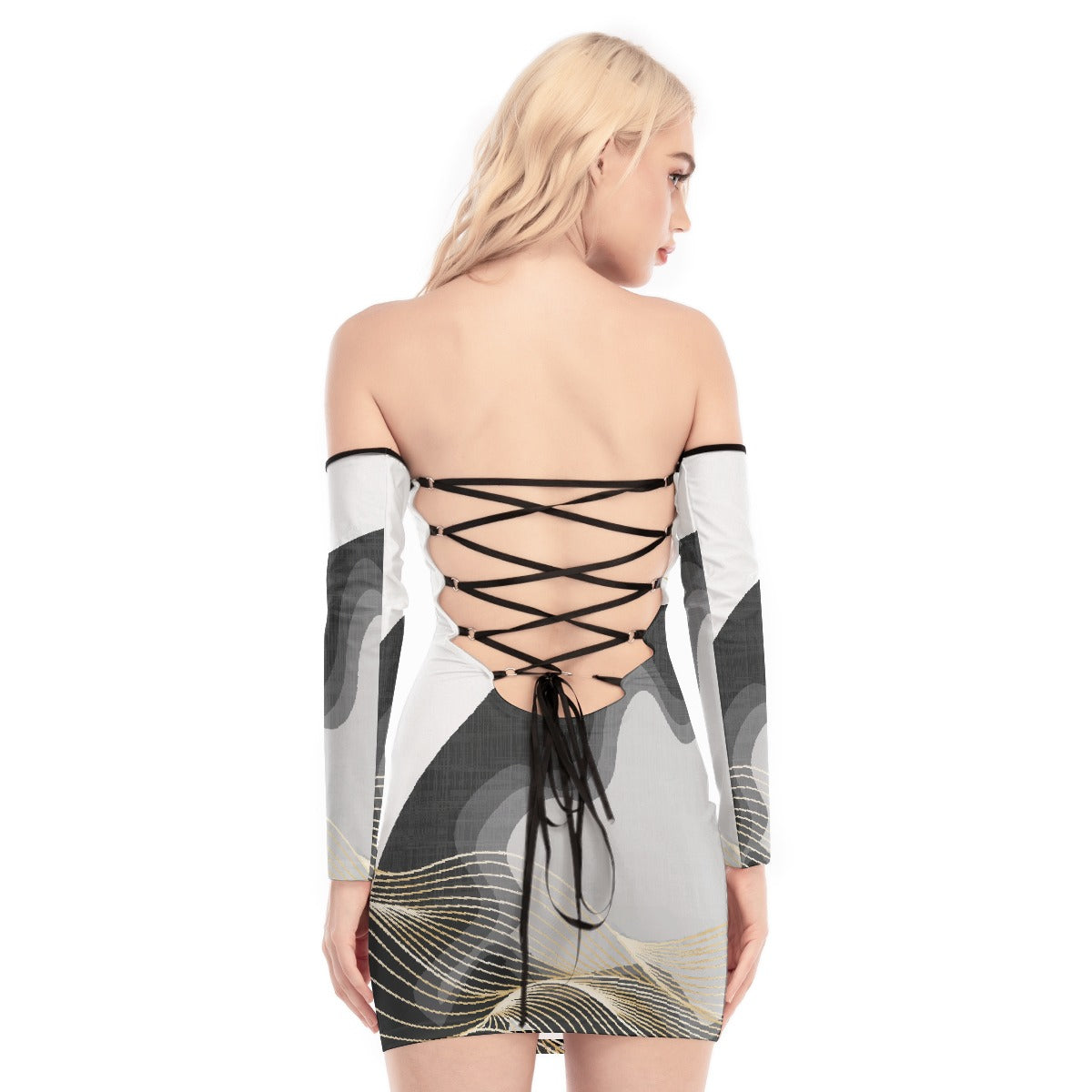 All-Over Print Women's Off-shoulder Back Lace-up Dress