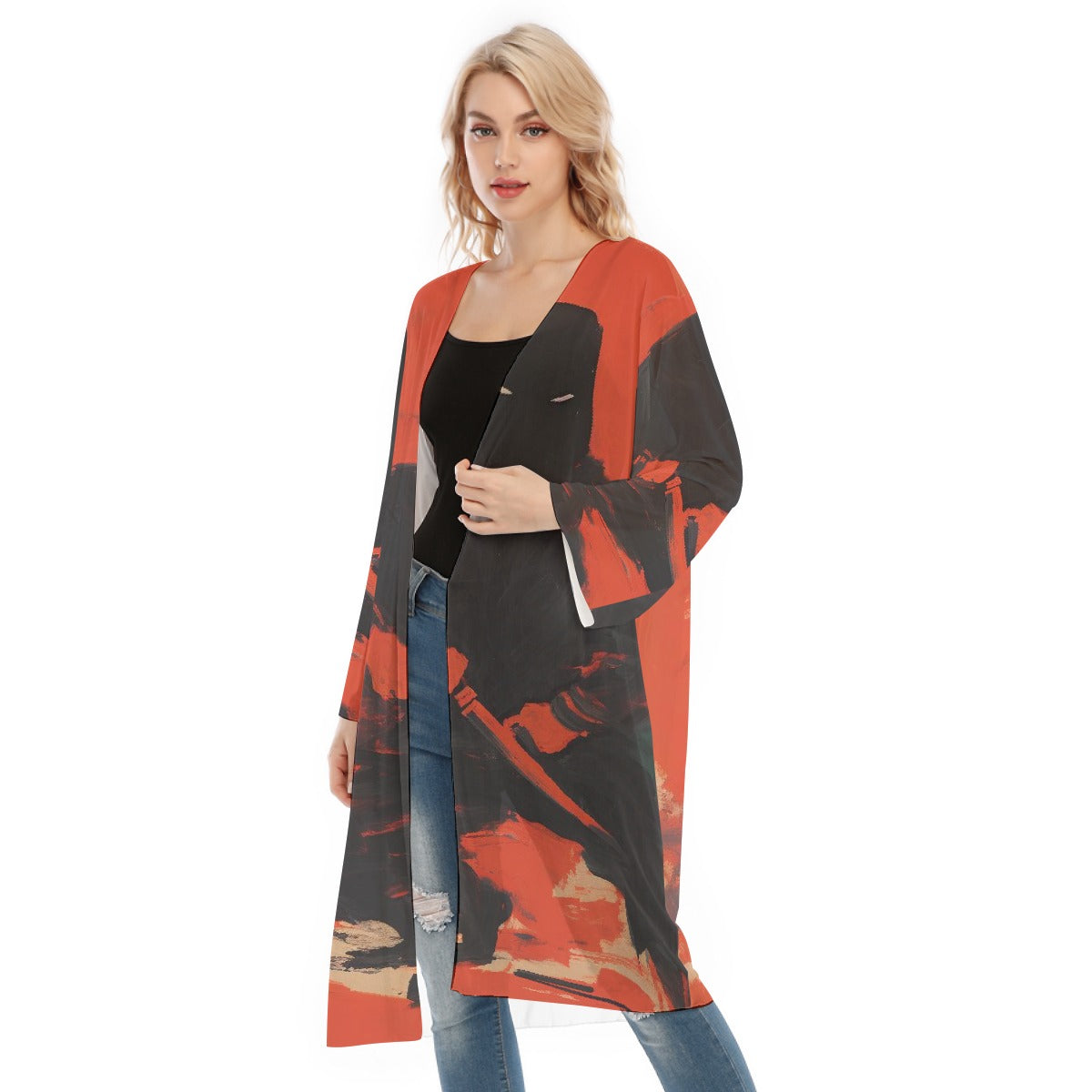 All- Over Print Women's Long Sleeve Mesh Cardigan