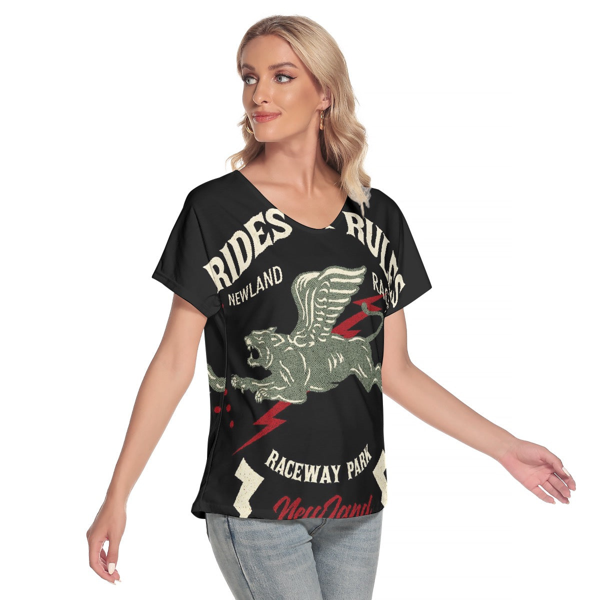 All-Over Print Women's Loose V-neck Short Sleeve T-shirt