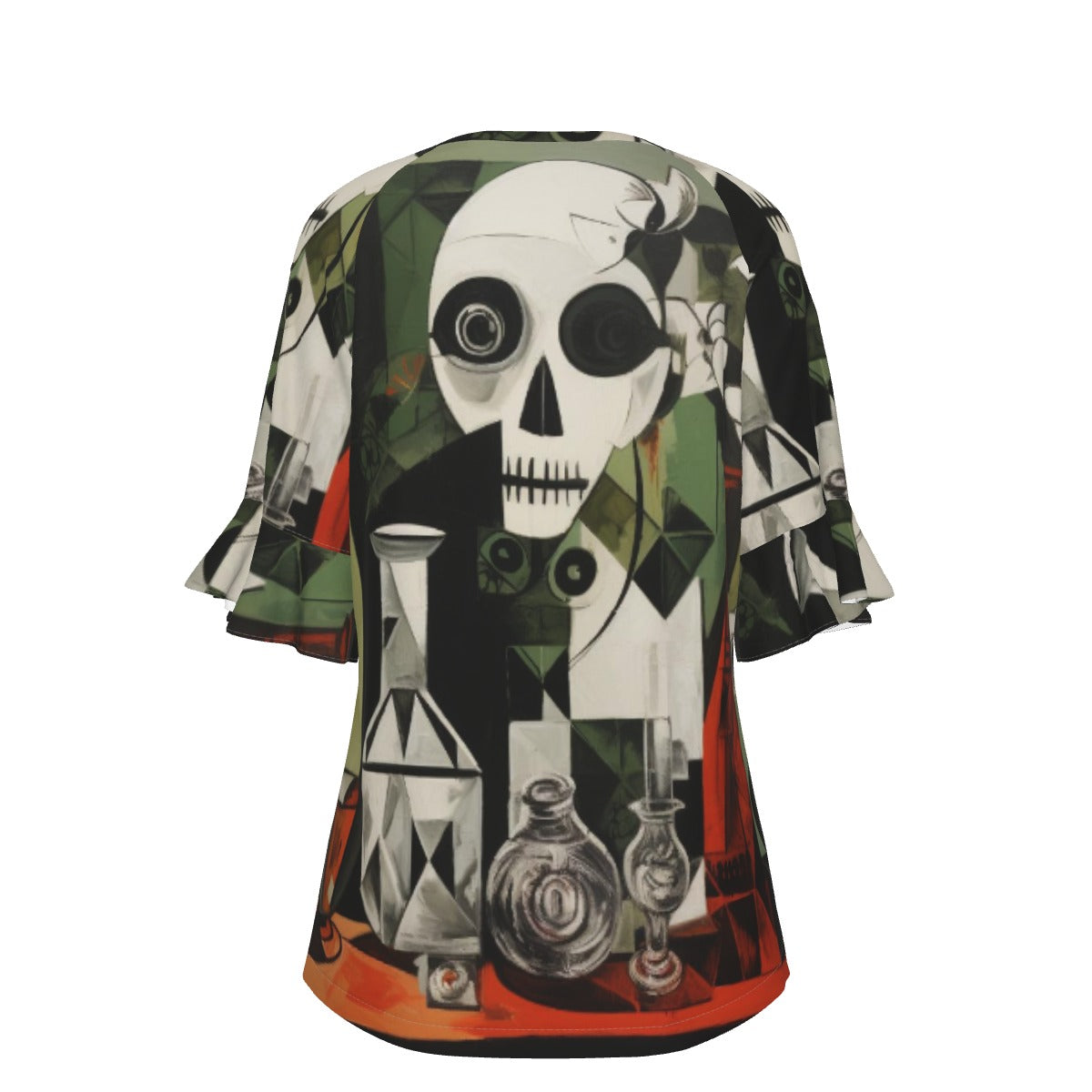 All-Over Print V-neck Women's T-shirt With Bell Sleeve