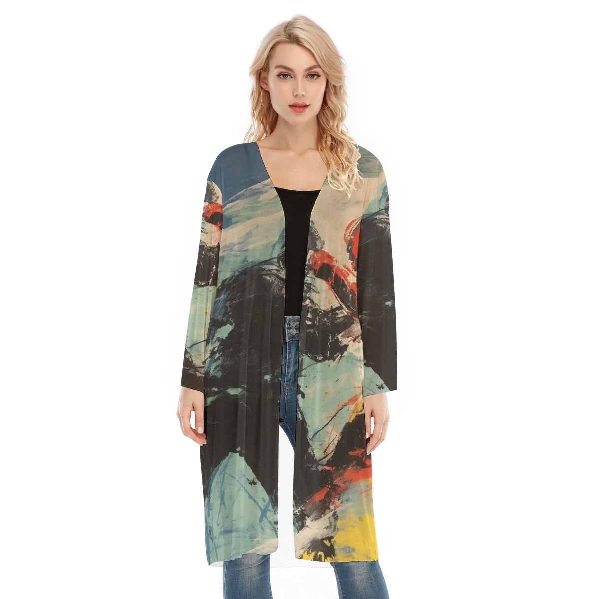 All- Over Print Women's Long Sleeve Mesh Cardigan