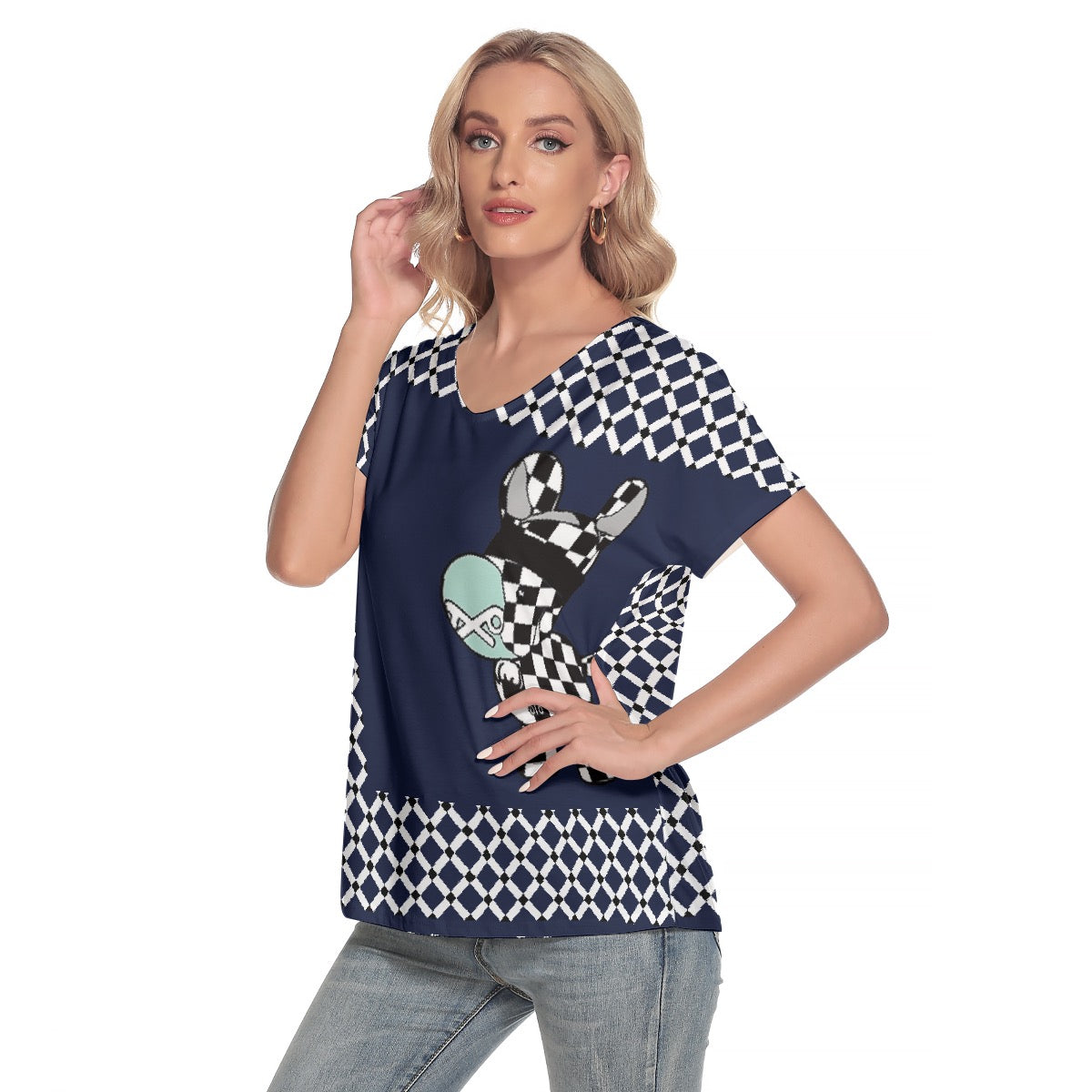 All-Over Print Women's Loose V-neck Short Sleeve T-shirt