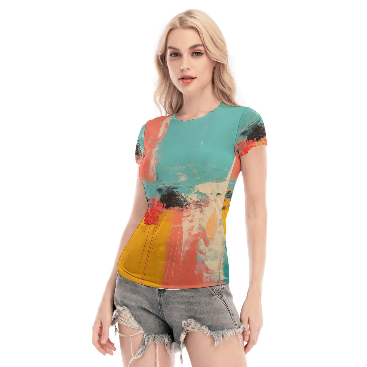 All-Over Print Women's Short Sleeve Mesh Blouse