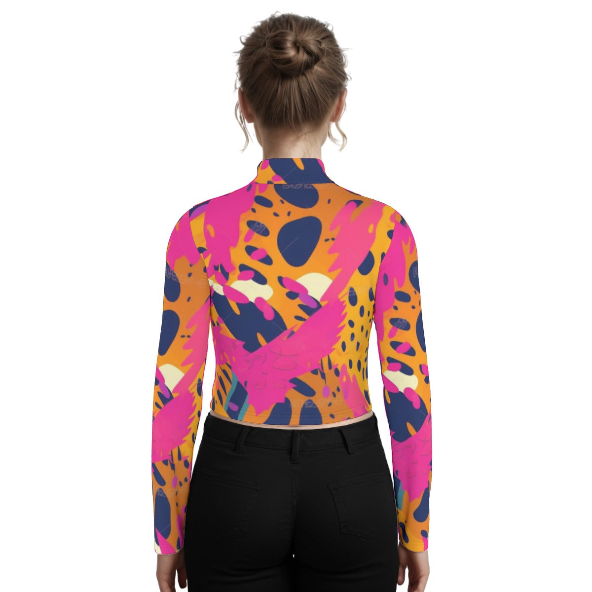 Eco-Friendly All-Over Print Women's Turtleneck T-shirt With Long Sleeve