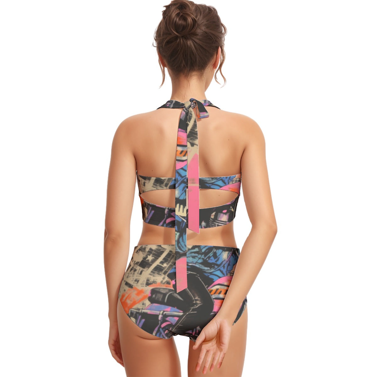 All-Over Print Women's Swimsuit Set With Halter