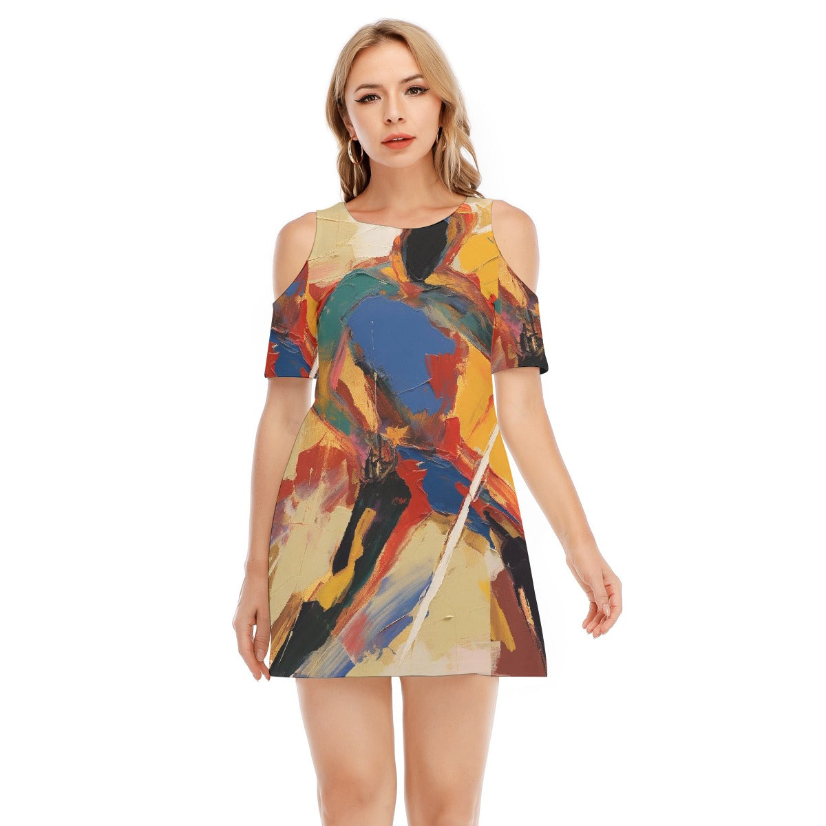 All-Over Print Women's Cold Shoulder Dress | 190GSM Cotton