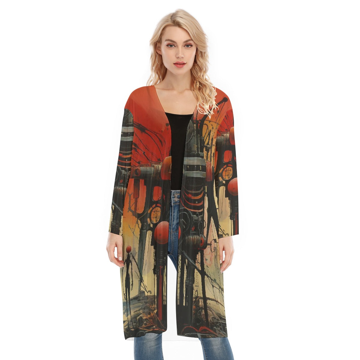 All- Over Print Women's Long Sleeve Mesh Cardigan