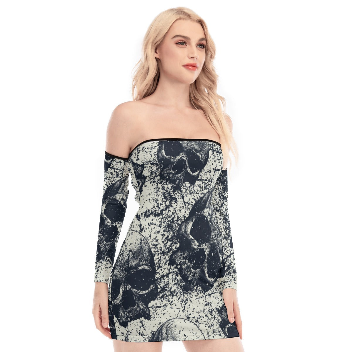 All-Over Print Women's Off-shoulder Back Lace-up Dress