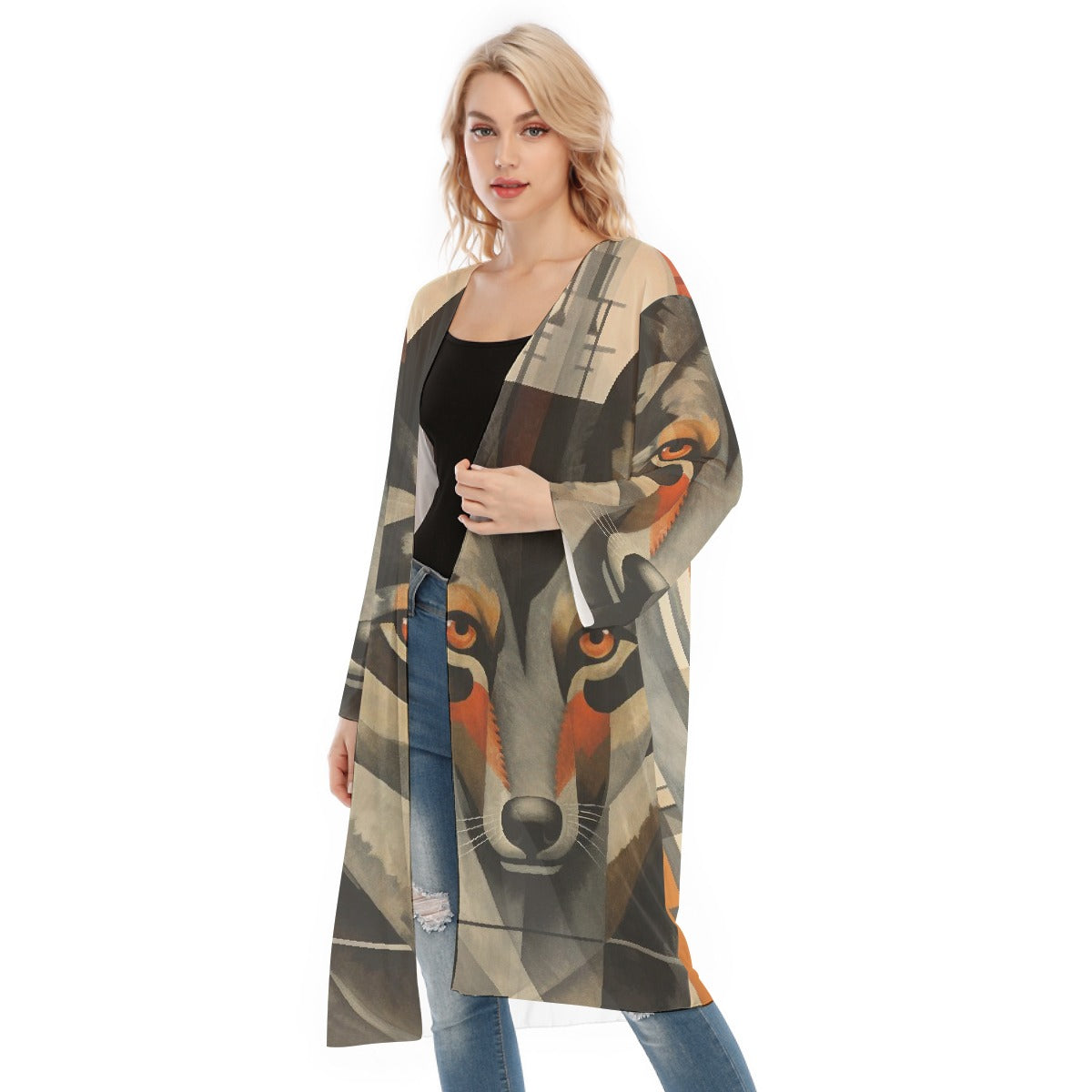 All- Over Print Women's Long Sleeve Mesh Cardigan