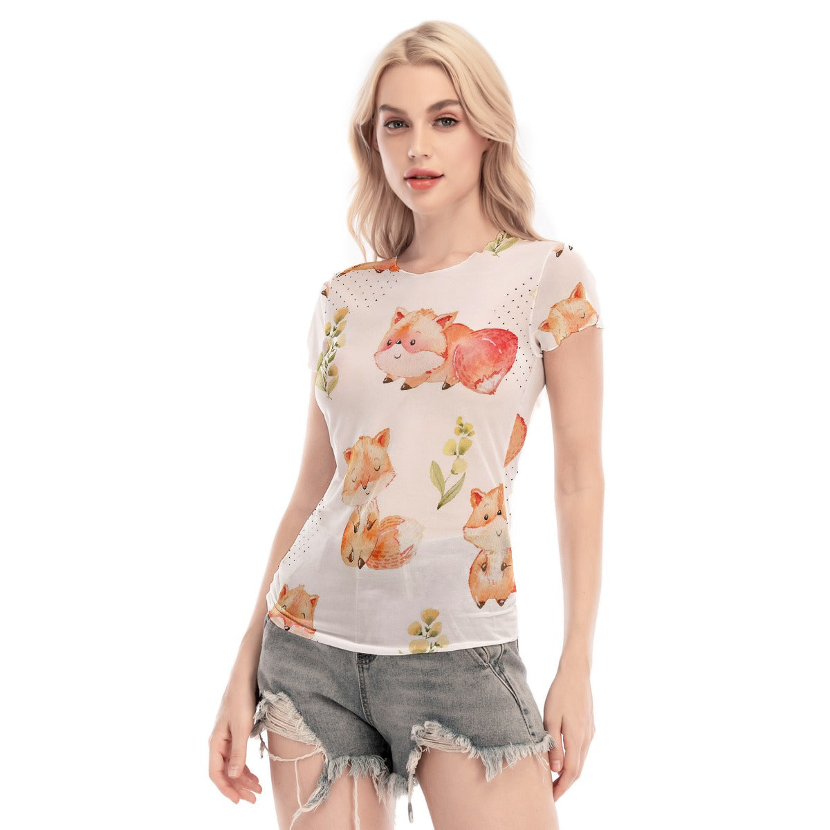 All-Over Print Women's Short Sleeve Mesh Blouse