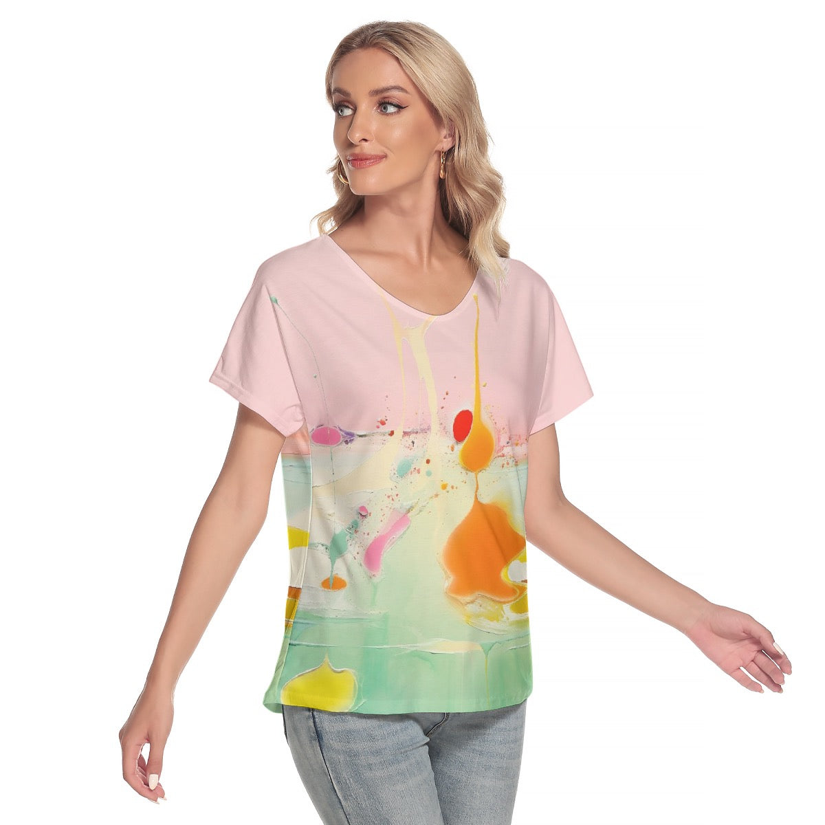 All-Over Print Women's Loose V-neck Short Sleeve T-shirt