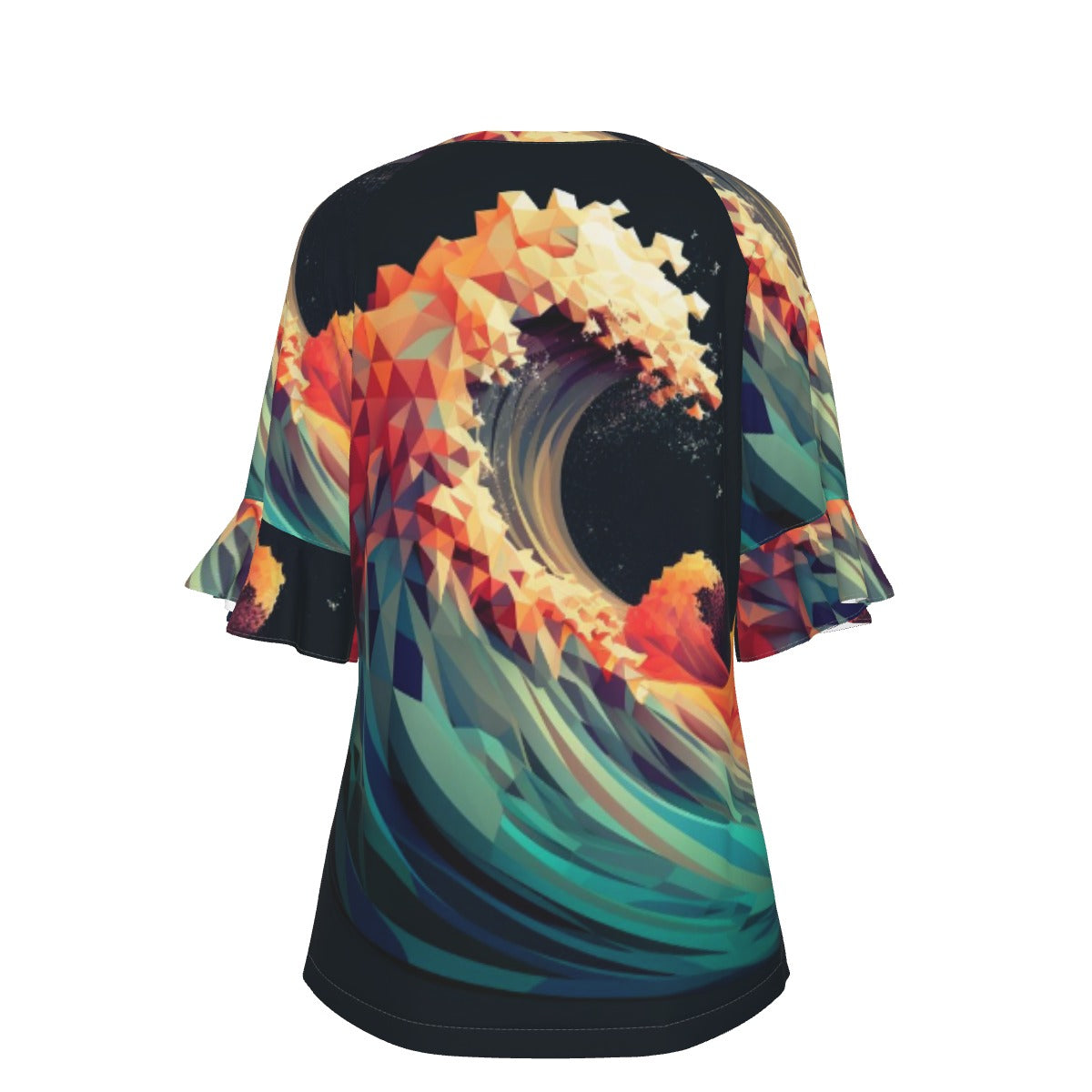 All-Over Print V-neck Women's T-shirt With Bell Sleeve