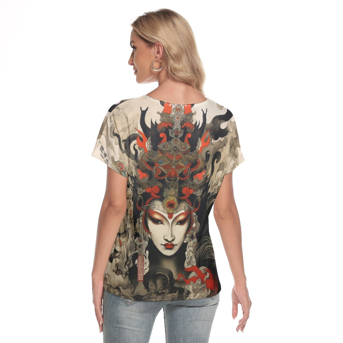 All-Over Print Women's Loose V-neck Short Sleeve T-shirt