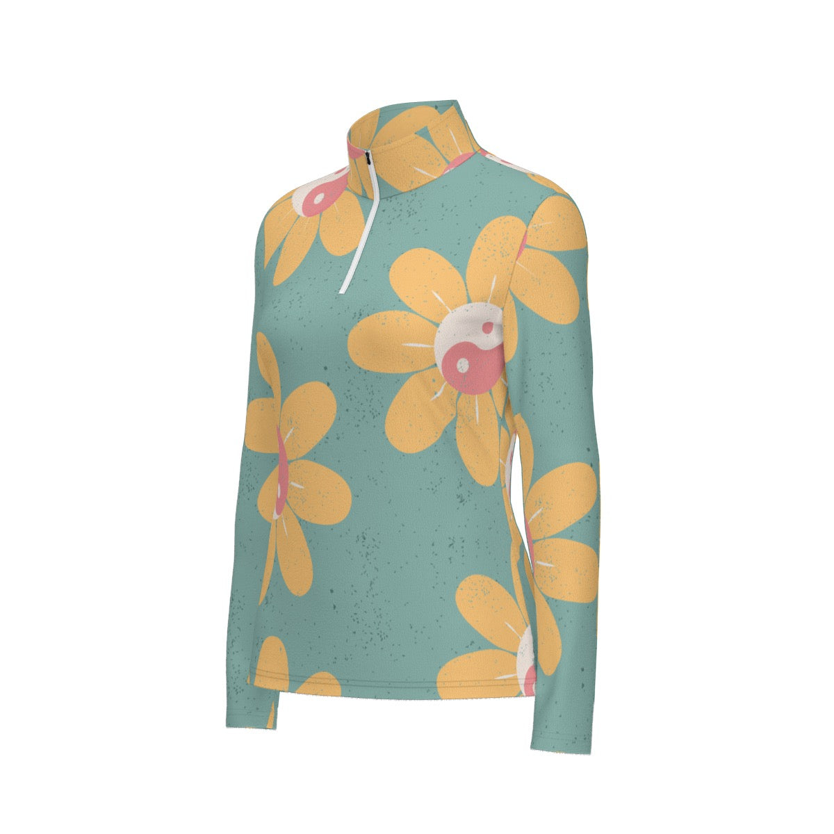 All-Over Print Women's Sports Collar Jersey With Long Sleeve