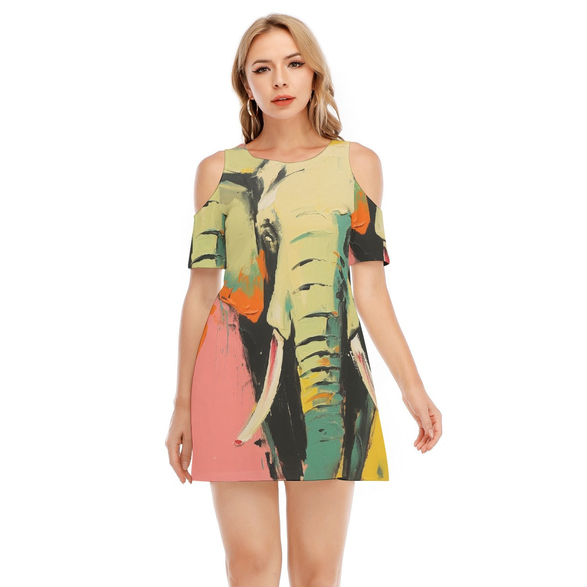 All-Over Print Women's Cold Shoulder Dress | 190GSM Cotton