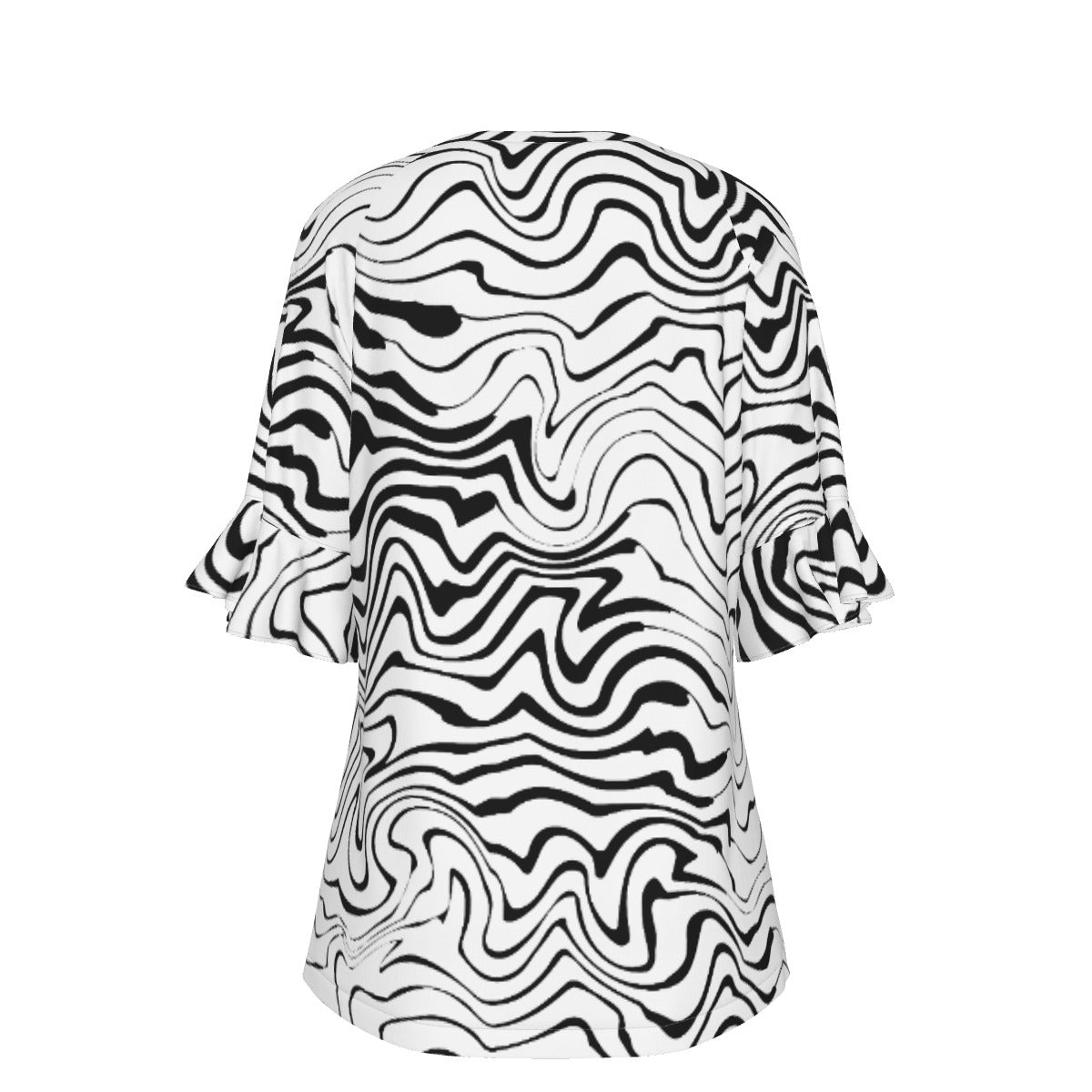 All-Over Print V-neck Women's T-shirt With Bell Sleeve