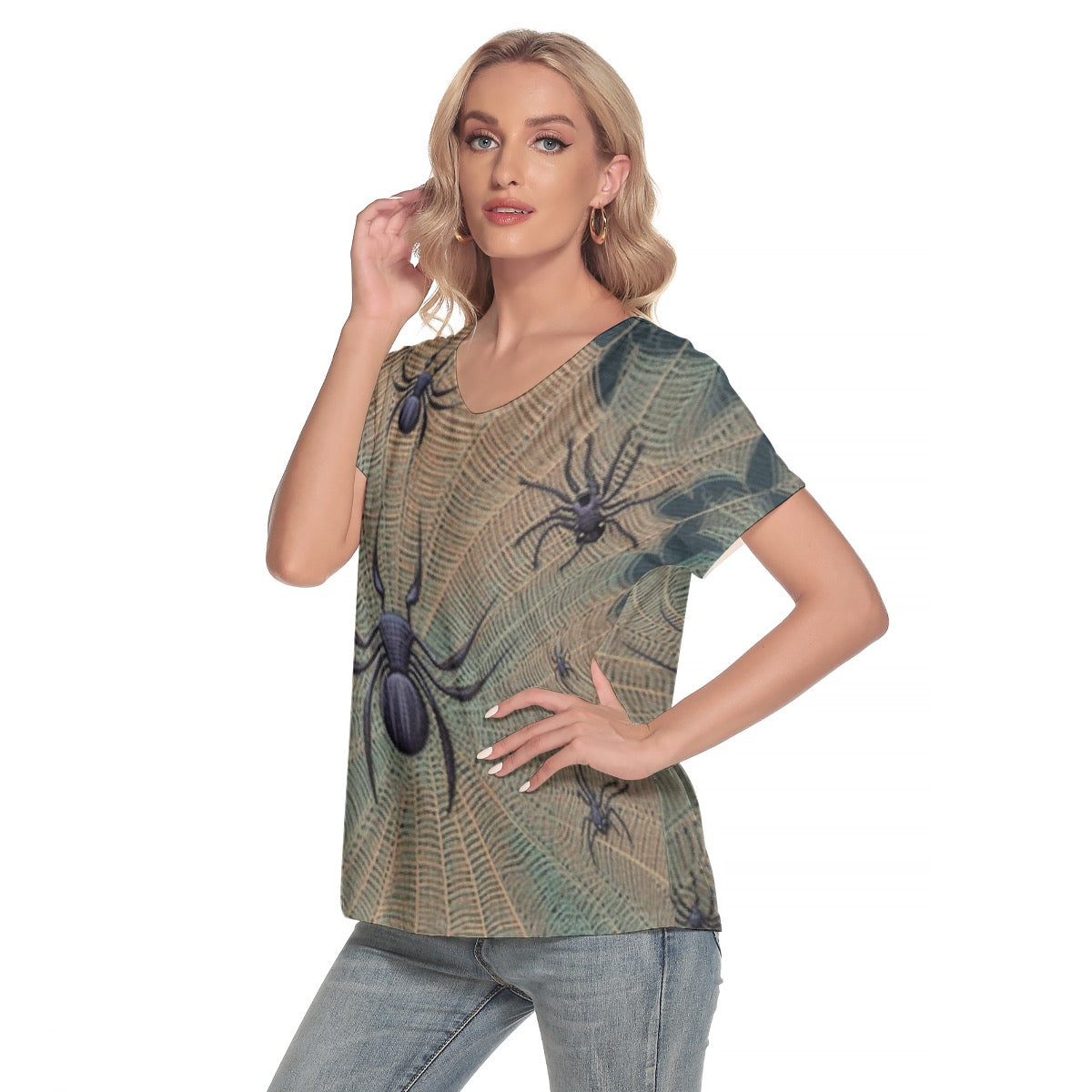 All-Over Print Women's Loose V-neck Short Sleeve T-shirt