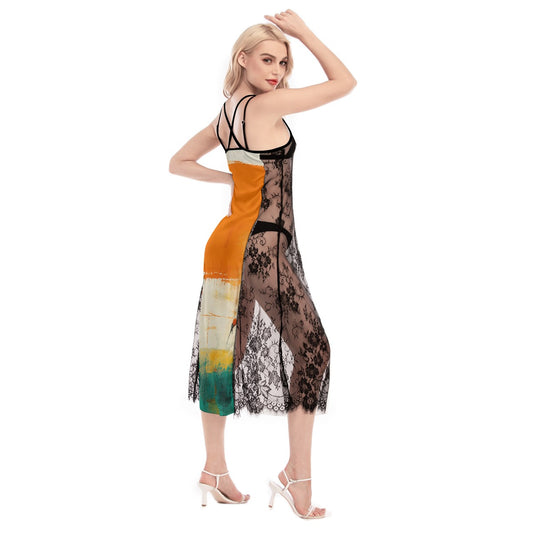 All-Over Print Women's Lace Cami Cross Back Dress