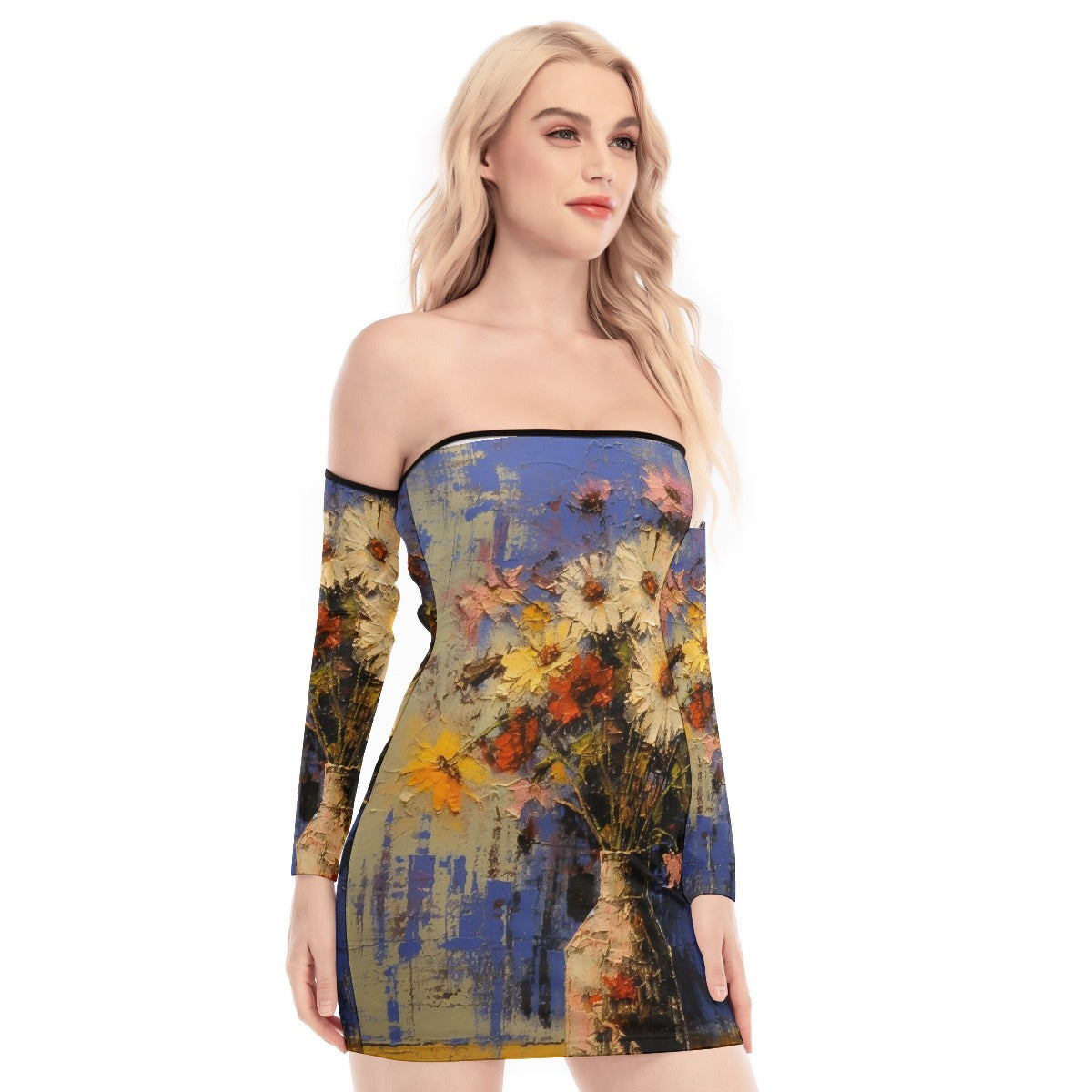 All-Over Print Women's Off-shoulder Back Lace-up Dress