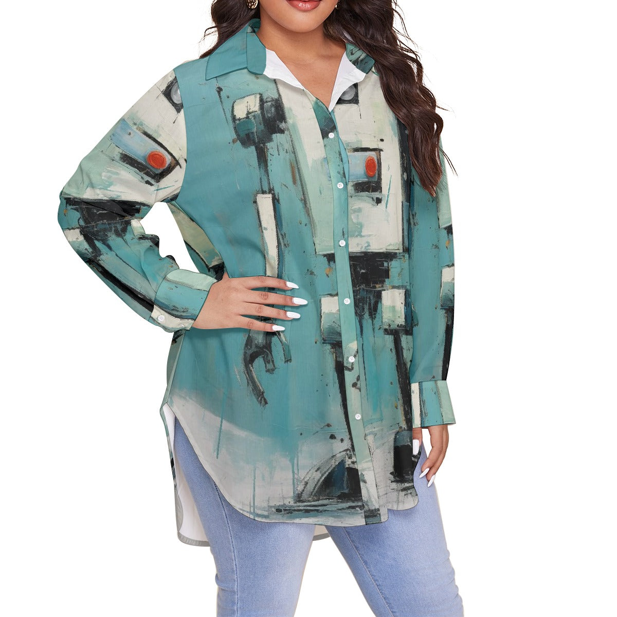 All-Over Print Women's Shirt With Long Sleeve(Plus Size)