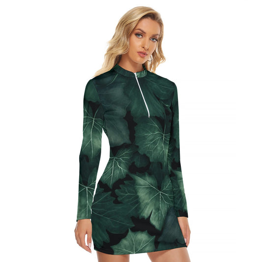 All-Over Print Women's Zip Front Tight Dress