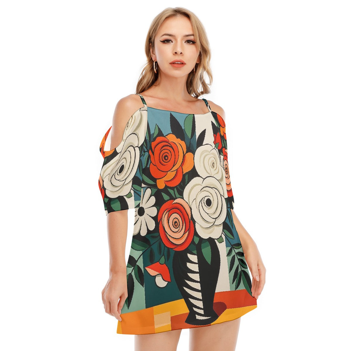 All-Over Print Women's Off-shoulder Cami Dress