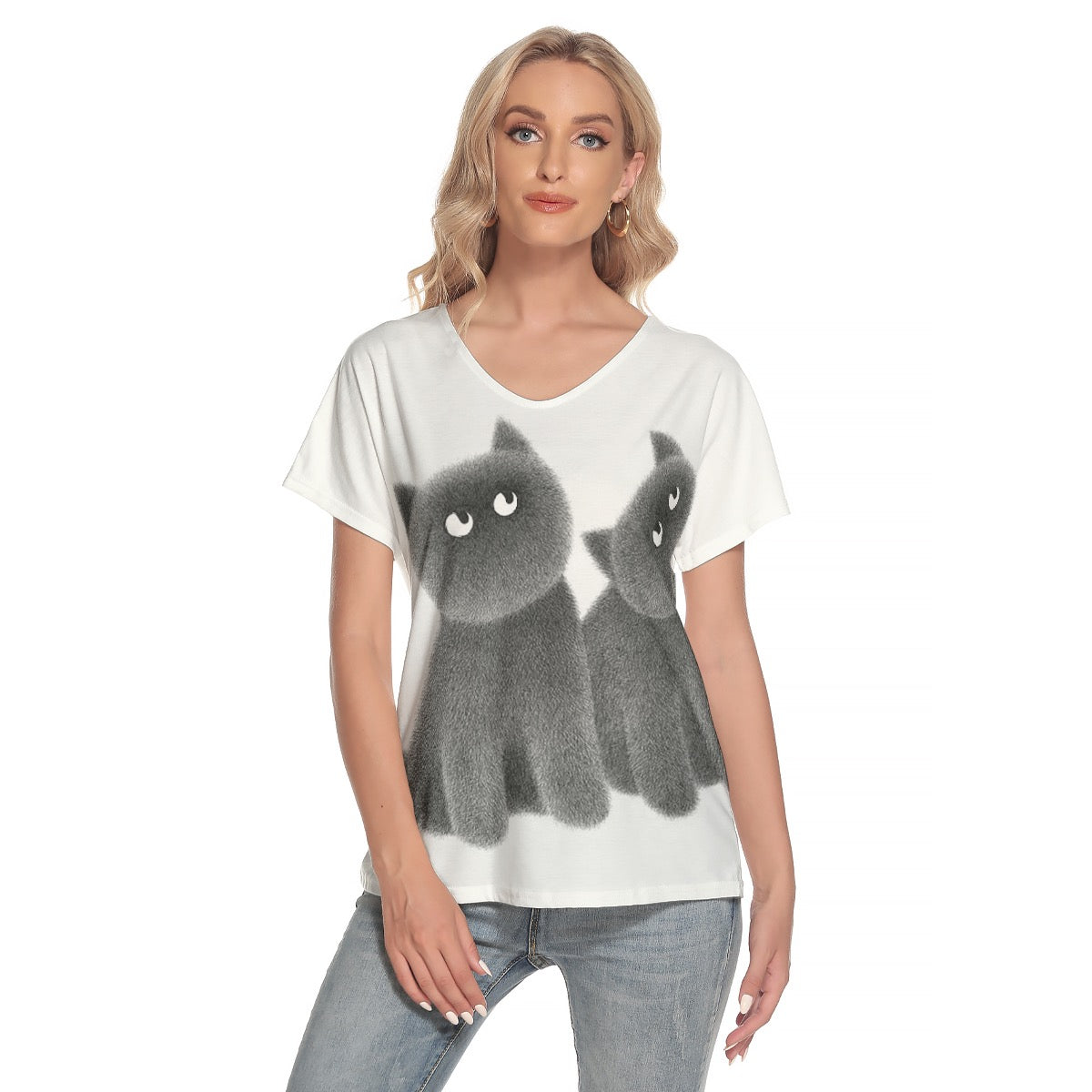 All-Over Print Women's Loose V-neck Short Sleeve T-shirt