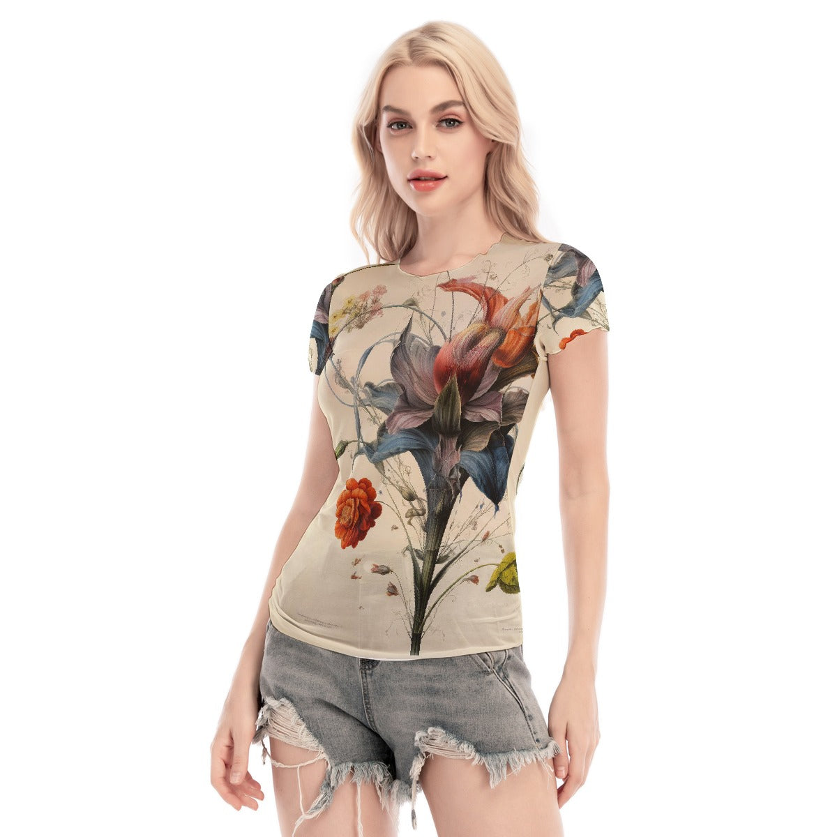 All-Over Print Women's Short Sleeve Mesh Blouse