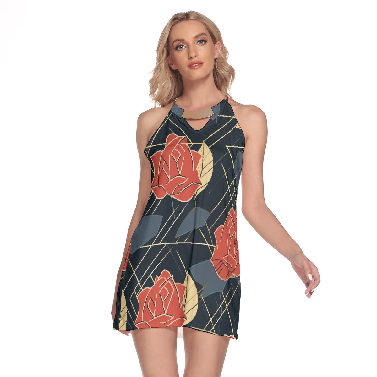 All-Over Print Women's Round Neck Above Knee Dress