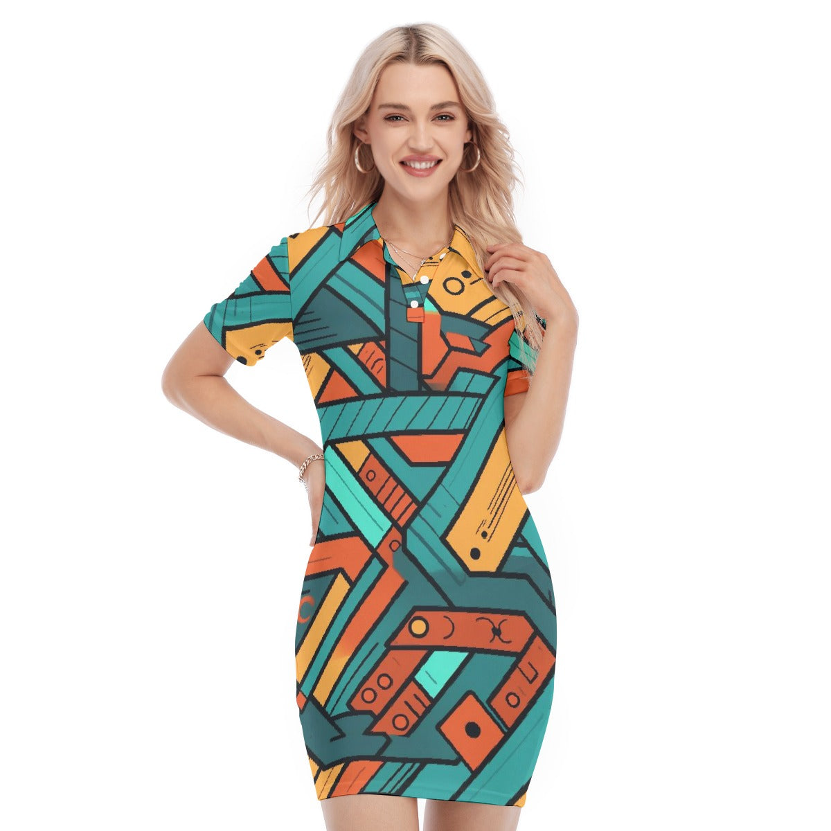 All-Over Print Women's Polo Collar Dress