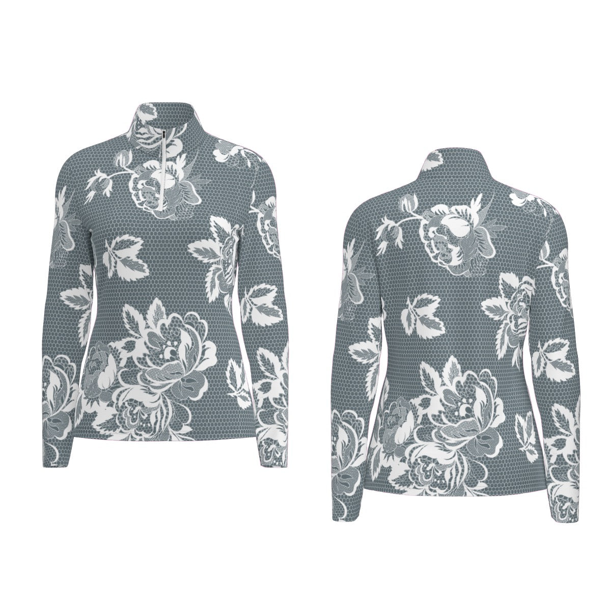 All-Over Print Women's Sports Collar Jersey With Long Sleeve