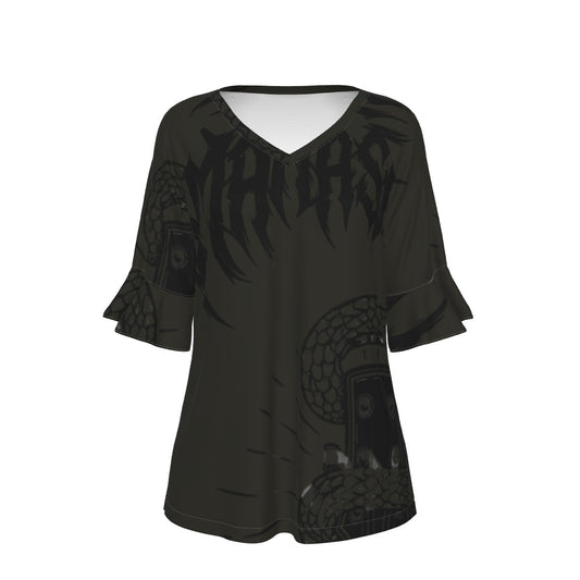 All-Over Print V-neck Women's T-shirt With Bell Sleeve